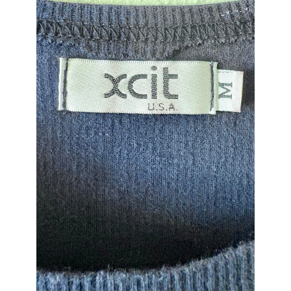 Vintage Xcit Tie Back Midi Dress Navy Blue Ribbed Bodice M Neutral Cottage Y2K - Picture 6 of 9